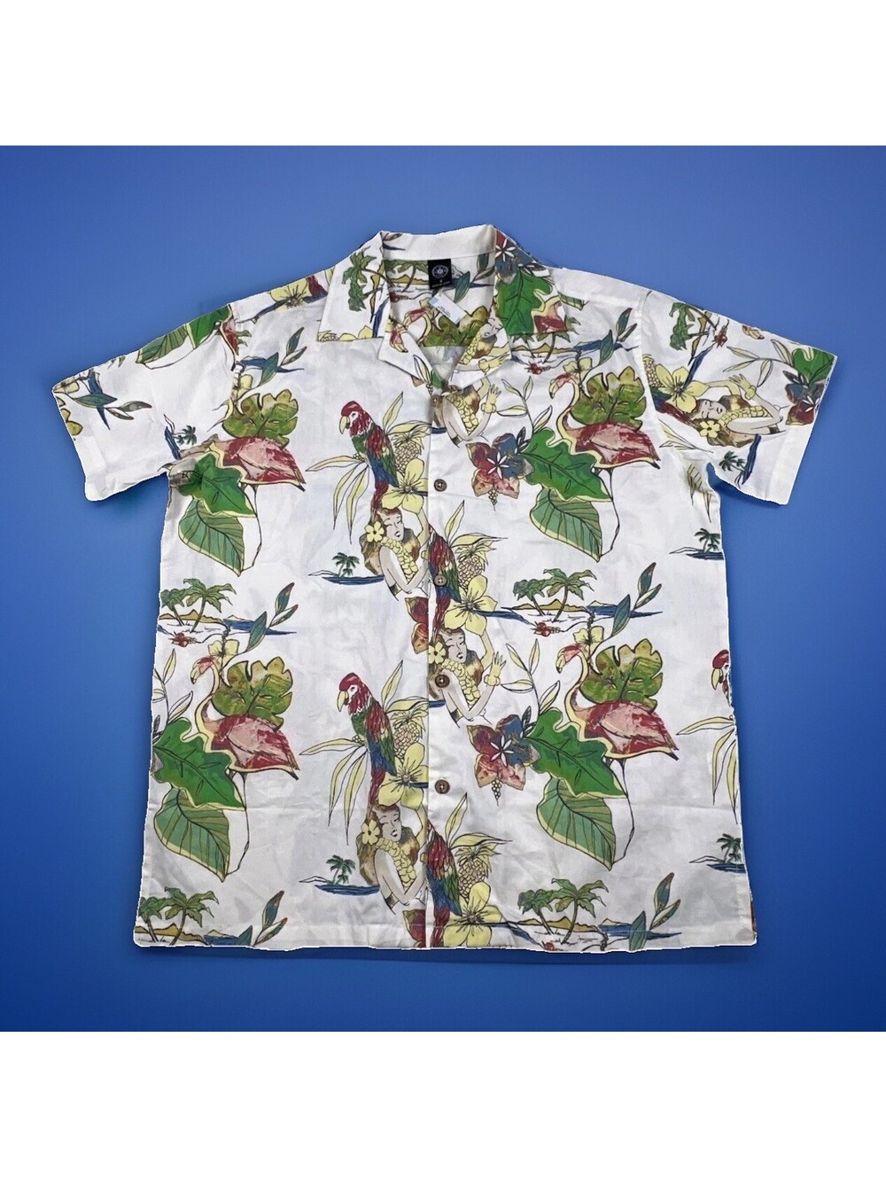 Beachcomber Hawaiian Shirt Men’s Small Oversized 46” Tropical Pin Up Girl NWT